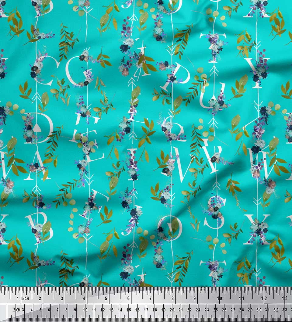 Soimoi Green Heavy Satin Fabric Floral Love Text Decor Fabric Printed Yard 56 Inch Wide