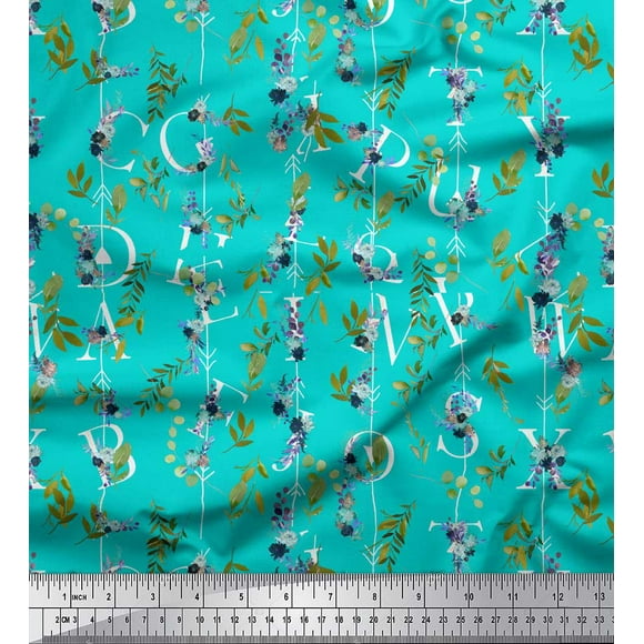 Soimoi Green Poly Georgette Fabric Floral Love Text Decor Fabric Printed Yard 52 Inch Wide