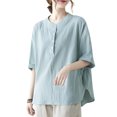 thumbnail image 1 of Blusa, Blusa suelta para mujer con botones, cuello en O, media manga, camisetas vintage Tomshoo Aqua/Grande, 1 of 7