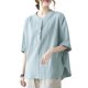 thumbnail image 1 of Blusa suelta para mujer con botones, cuello en O, media manga, camisetas vintage Irfora Jerseys de mujer, 1 of 7