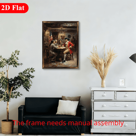 12x16 Inch Framed Wood Wall Art, American Revolutionary War Historical Scene with Soldiers and US Flag, 1pc for Office and Living Room Decor