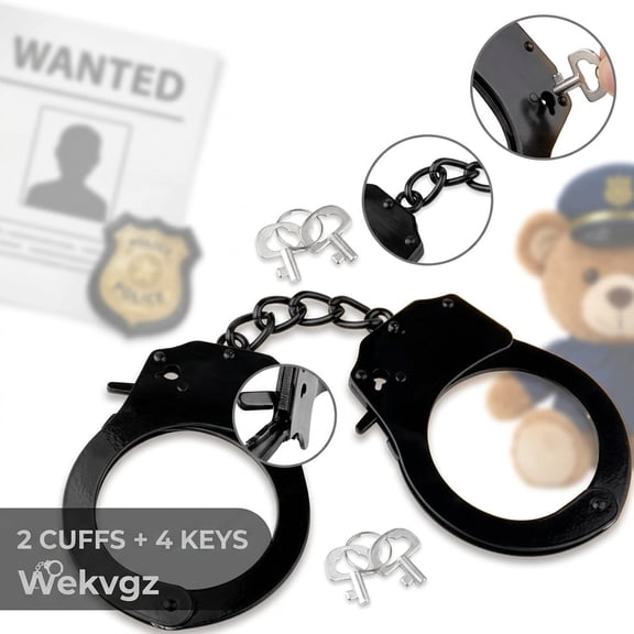 Wekvgz 2 Pairs of Black Handcuffs with Keys Metal Design Party Supplies Accessory Stage Props Pretend Play Accessories