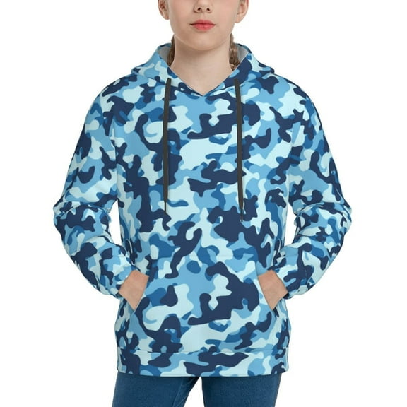 Hoodies for Teen Girls Boys - Blue Camouflage Warm Boys' Fashion Hoodies & Sweatshirts, Boys Girls Kids Clothes Size 7-8 Youth Pullover with Kangaroo Pocket