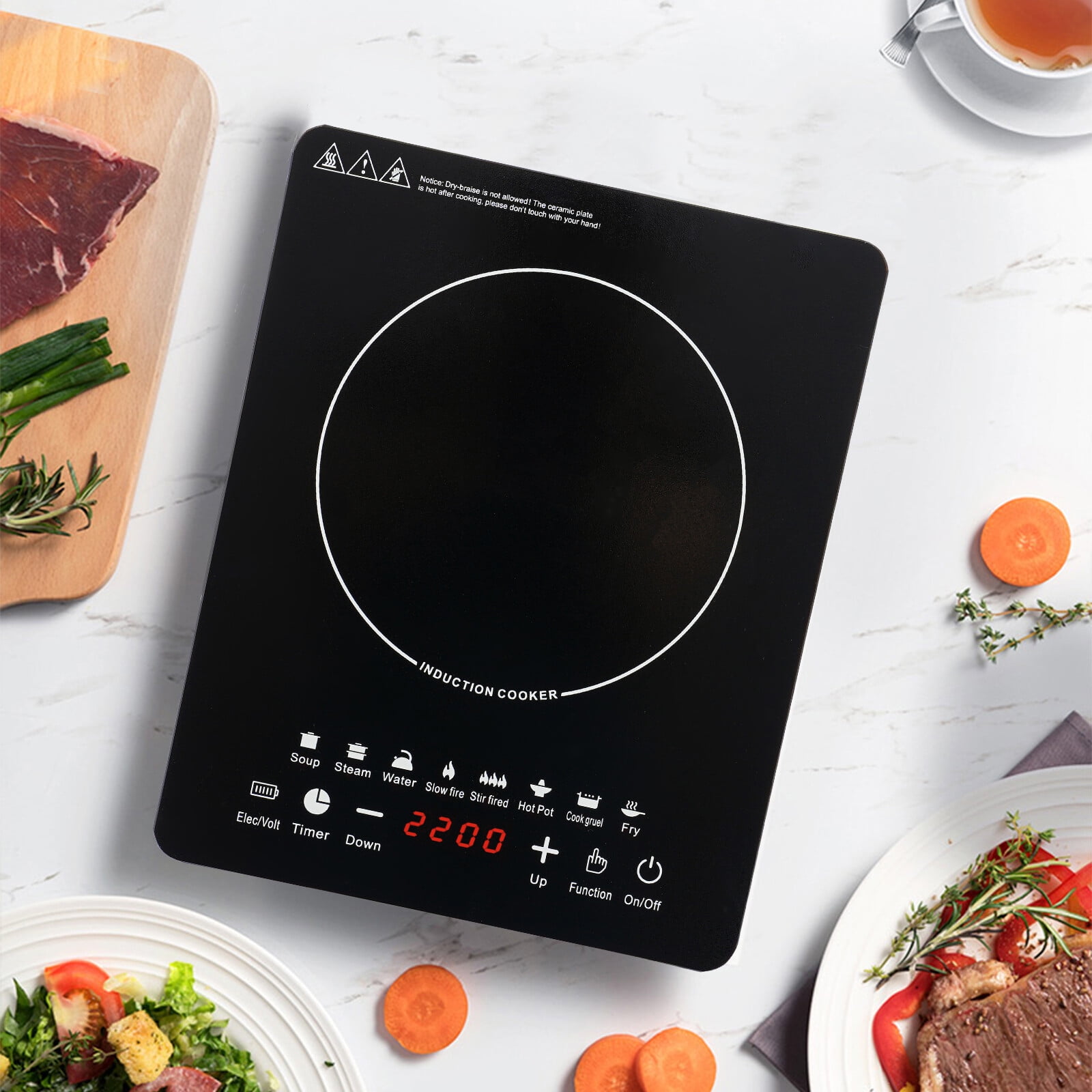 Portable Kitchen Countertop Induction Cooktop Burner 2200W Electric Hot Stove  8 Gears Touch Control