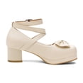 thumbnail image 4 of YOWMNS Women Goth Strappy Platform Chunky Heel Mary Janes Pumps Bow Ankle Strap with Buckle Block Cuban Mid Heel Shoes (Beige, 10), 4 of 5