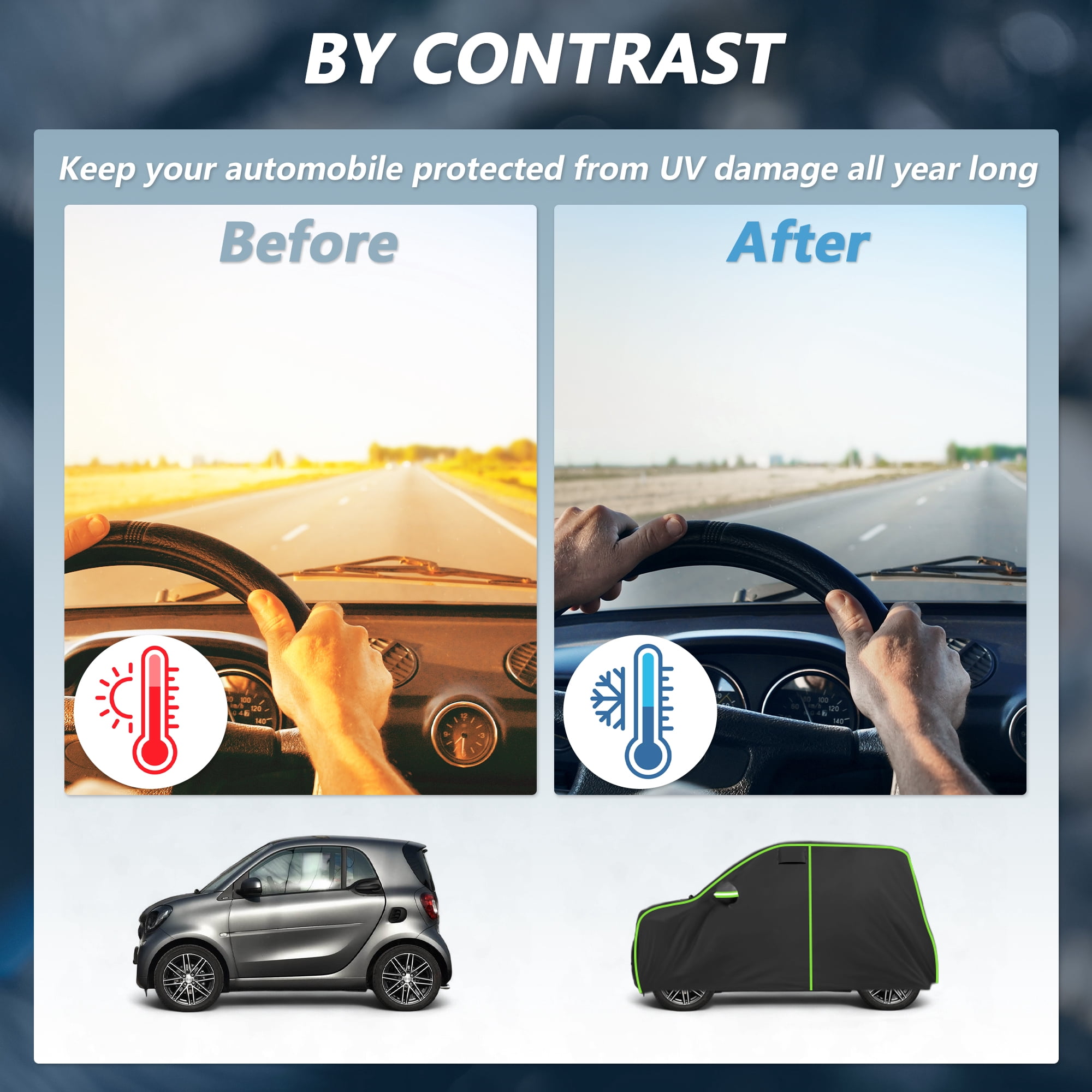 Unique Bargains 210D Car Cover Wind Snow Rain UV Resistant for Smart Fortwo 2007-2019 210D