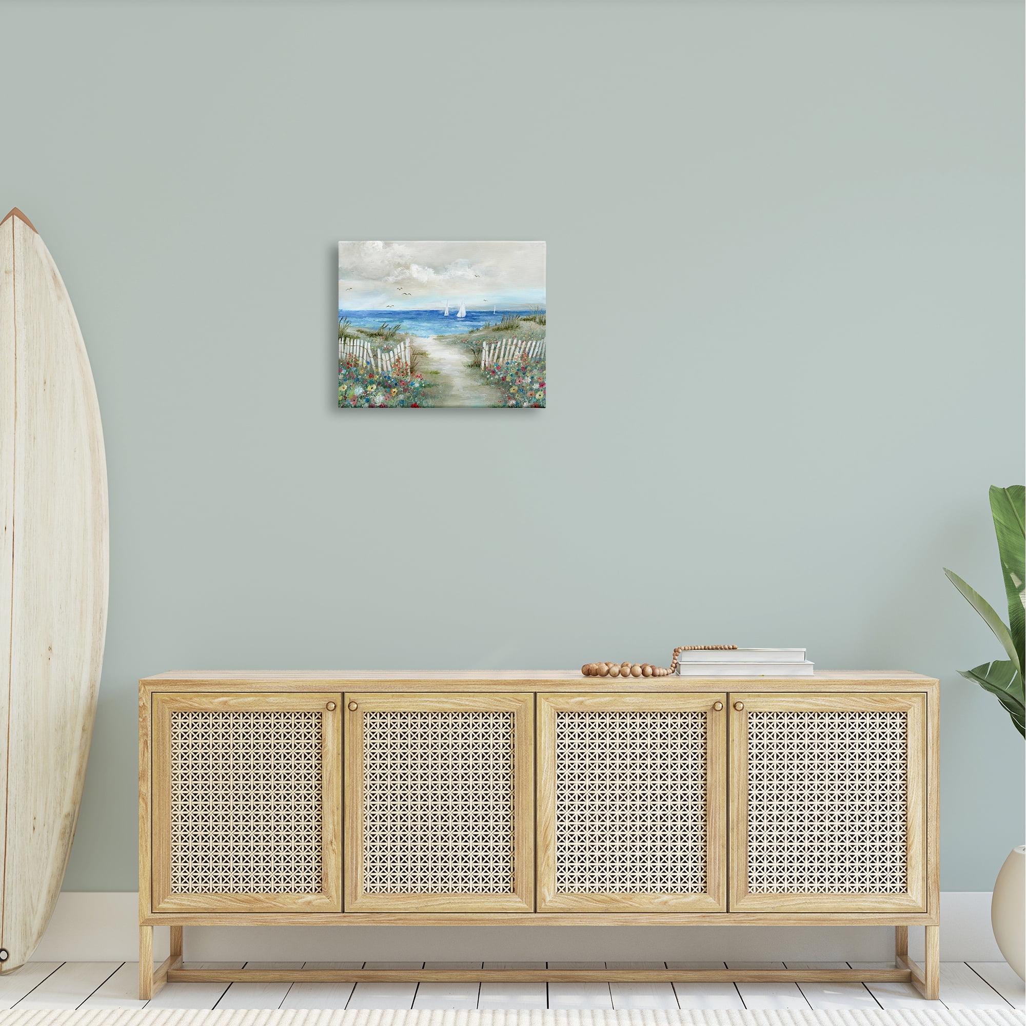 Stupell Industries Tranquil Beachside Flower Meadow Ocean Sailboats Scene Painting Gallery Wrapped Canvas Print Wall Art, Design by Nan