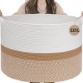 thumbnail image 1 of INDRESSME - Cesta de cuerda de algodón extragrande de 115 l, cesta tejida para mantas de ropa de bebé, ideal para decoración del hogar, sala de estar, guardería, cestas para guardar juguetes para niño, 1 of 1