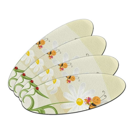 Bumble Bees and Ladybugs on Daisies - Flowers Oval Nail File Emery Board 4 Pack