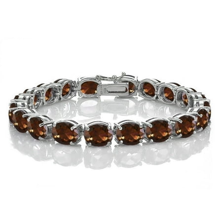 Smokey Quartz Set Genuine 14.15 Ctw Oval Shaped Natural 8mm Smokey Quartz Gemstone Bracelet In 925 Sterling Silver. ()