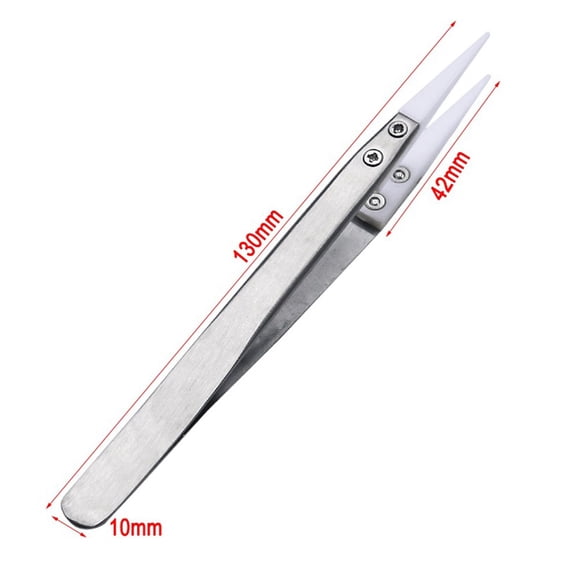 1Pc Stainless Steel Ceramic Tweezer Heat Resistant Antimagnetic Ceramic Tweezers