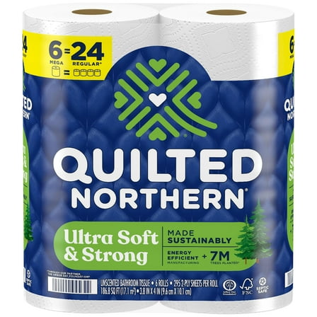 Quilted Northern Ultra Soft & Strong Toilet Paper, 6 Mega Rolls = 24 Regular Rolls, 5X Stronger*, Premium Soft Toilet Tissue with Recyclable Paper Packaging C40