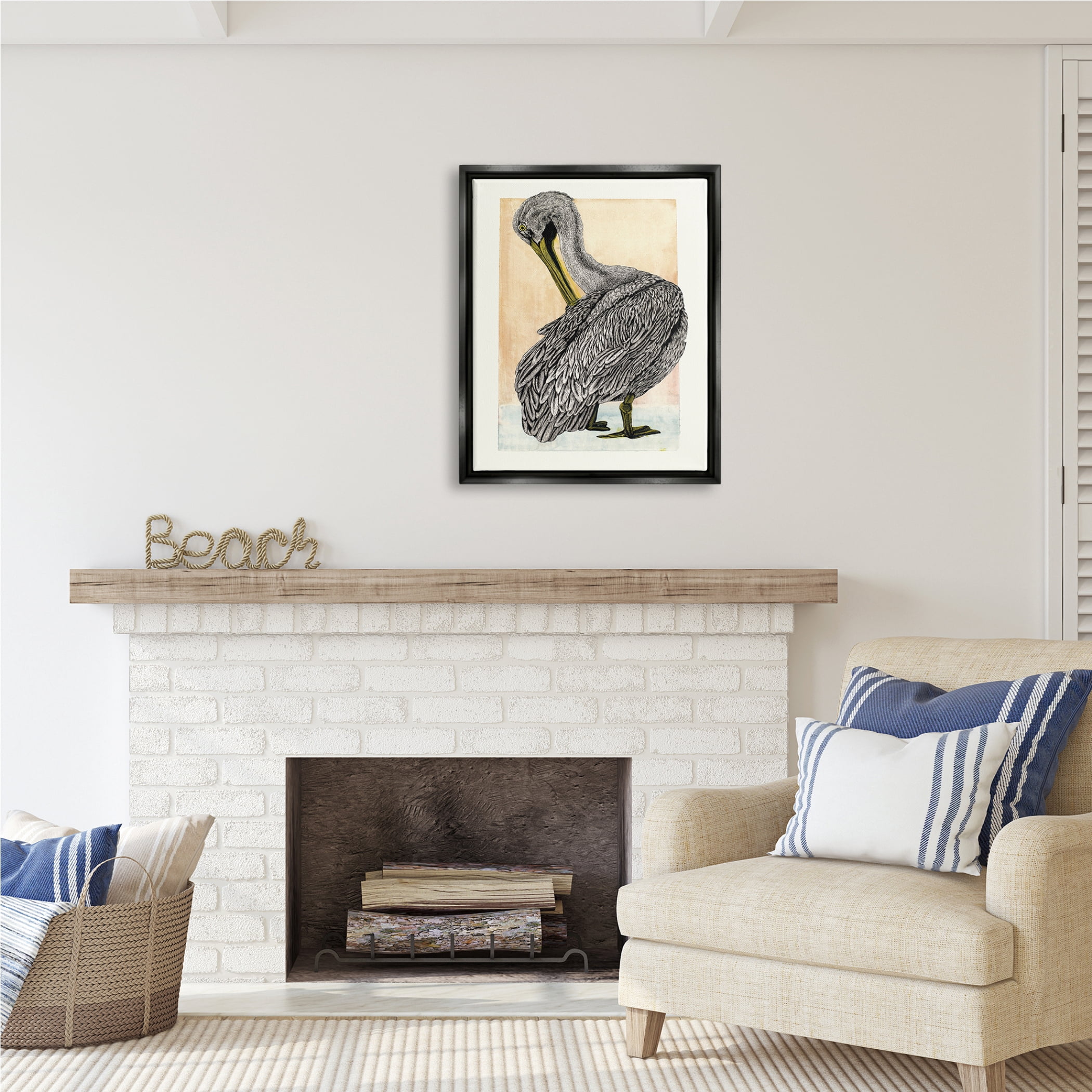 Stupell Industries Detailed Pelican Drawing Animals & Insects Drawing Black Floater Framed Art Print Wall Art, 25 x 31
