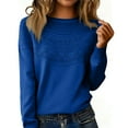 thumbnail image 2 of Lumtrix Knit Sweater for Women Long Sleeve Crew Neck Cute Sweaters Dressy Causal Loose Warm Soft Cozy Hollow Tunic Fall Winter Crochet Pullover Royal Blue L, 2 of 6