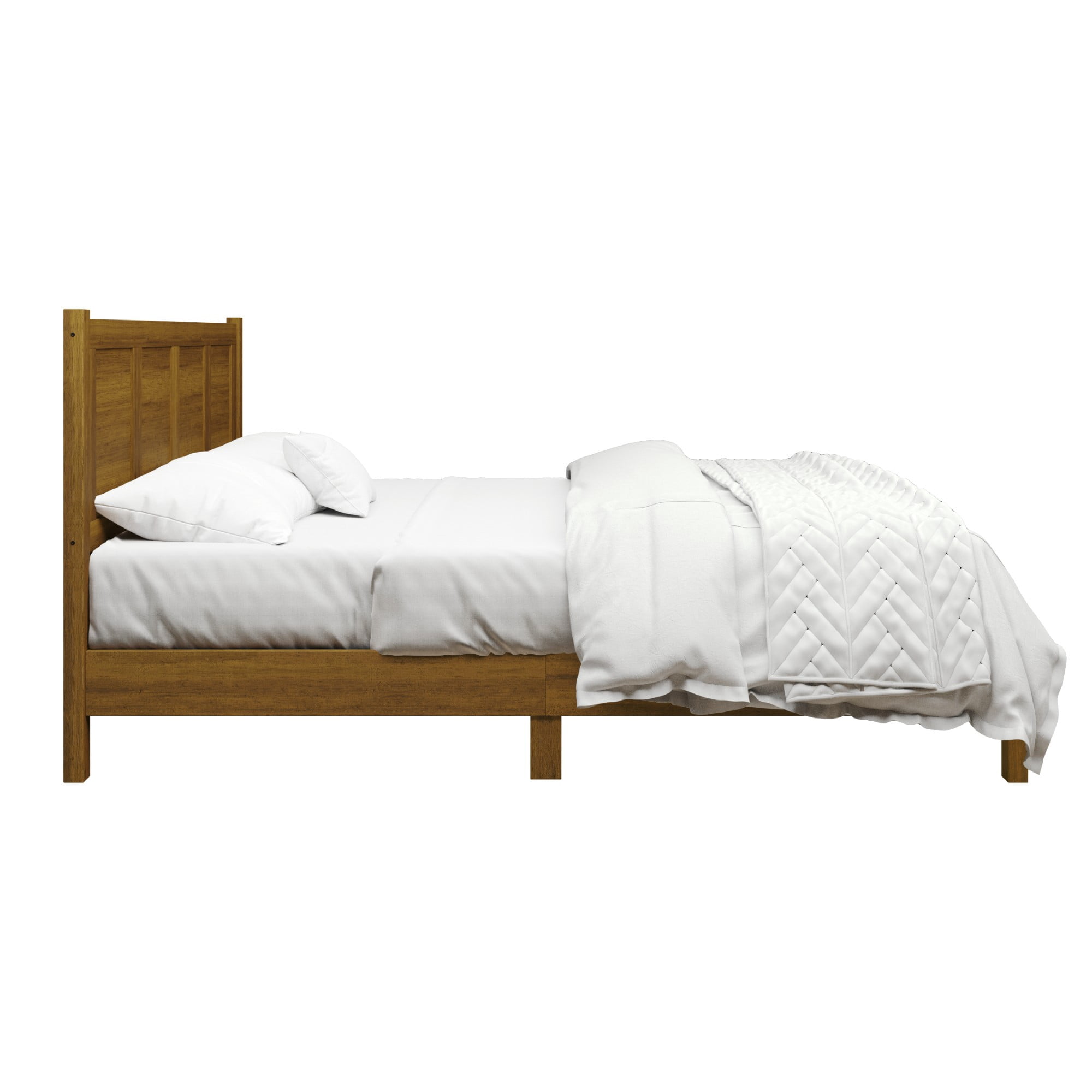 Home Design Rogers Twin Solid Wood Platform Bed Frame with Panel Headboard, No Box Spring Needed, Brown