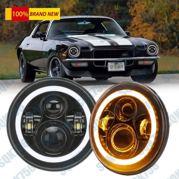 for Chevrolet Camaro Z28 Pair 7 inch Round LED Halo Headlight Angel Eye DRL Turn