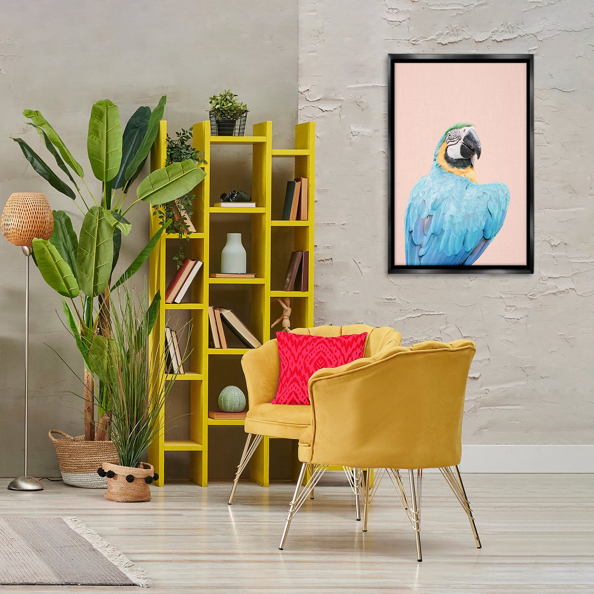 Stupell Industries Blue Ara Macaw Animals Painting Black Floater Framed Canvas Art Print Wall Art, 21 x 31