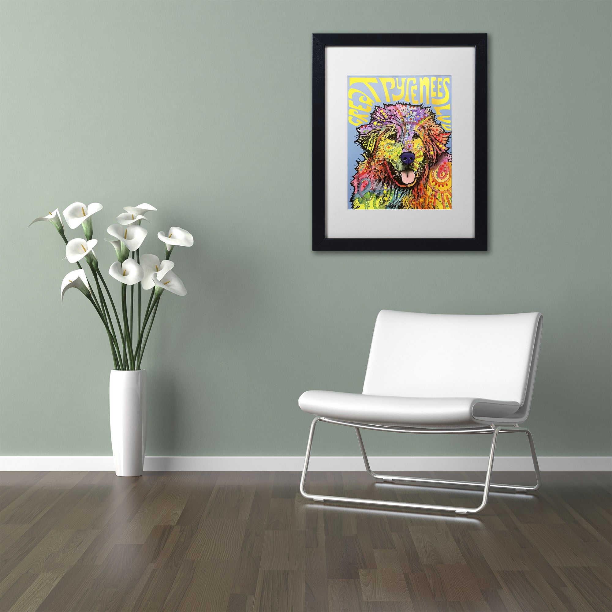 Trademark Fine Art 'Great Pyrenees' Canvas Art by Dean Russo, White Matte, Black Frame