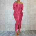 thumbnail image 2 of Women's Elegant Off Shoulder Dress Sexy Long Sleeve Button Down Split Ruffle Bodycon Midi Dresses, 2 of 2