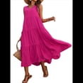 thumbnail image 1 of Vestidos de Verano para Mujer, Sin Mangas, Largos, con Escote en V, Informales, Fluidos y con . Rosa Roja XXL, 1 of 7