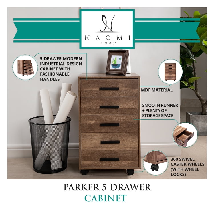 Parker Modern 5 Drawer Dresser Cabinet with Fashionable Handles, Swivel  Casters, Small Wood Dresser for Bedroom with Industrial Design, Dressers &  Chests of Drawers by Naomi Home, Walnut Dresser - Walmart.com