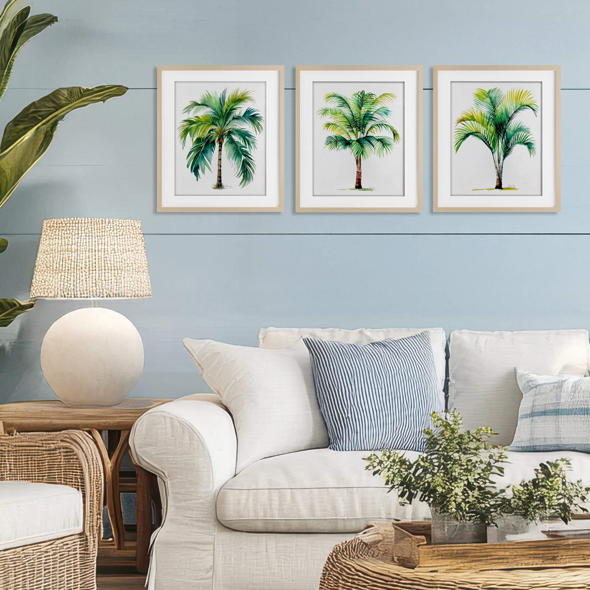 Stupell Industries Exotic Lagoon Palms 3 Piece Birch Framed Print Under Glass Set, design by Shelly Craig