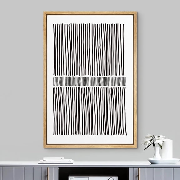 PixonSign Framed Wall Art Duotone Black & White Line Art Blocks Abstract Geometric Paintings Minimalism Modern Art Decorative Boho Canvas Prints Fine Art for Rooms - 16"x24"x3 Natural