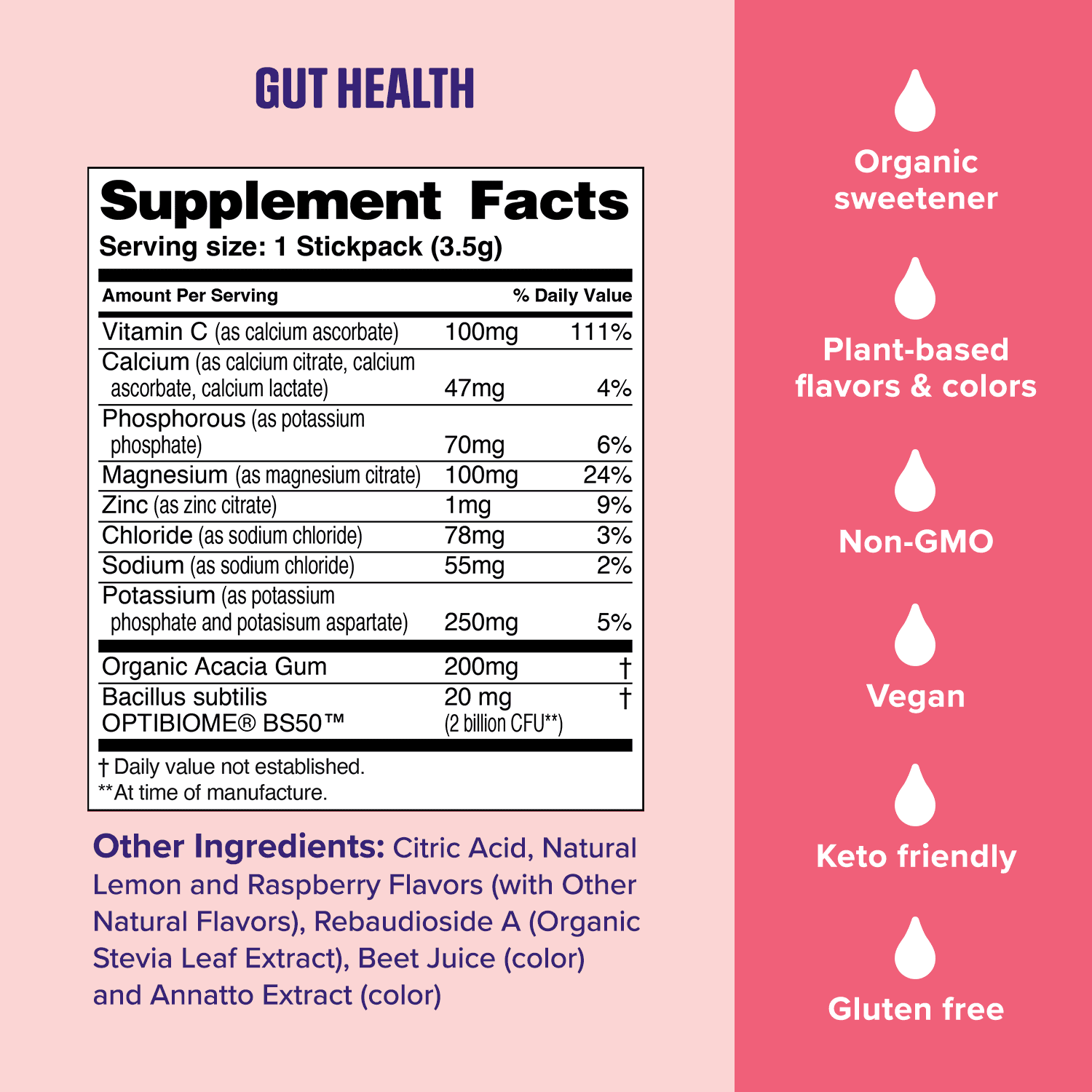 Ultima Replenisher Gut Health Supplement & Electrolytes Powder - Raspberry Lemonade, 14 Stickpacks - Hydration Packets with Added Gut Health Benefits