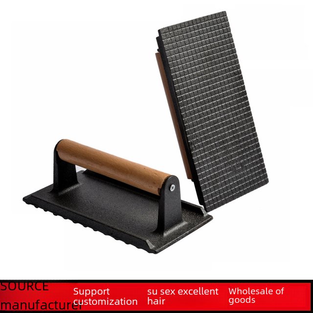 Grill Master's Cast Iron Press Set: Heavy-Duty Rectangular Checkered & Circular Striped Meat Pressing Tools - Durable, Patterned, Versatile Grilling Essentials for Enhanced Flavor and Texture