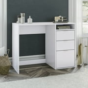 Fresno 3 Drawer Computer Desk - with Storage Niche in White Finish, for Bedroom/Home Office - 29.9 in. H x 39.4 in. W x 17.7in. D.