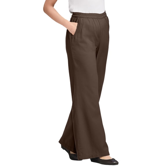 Woman Within Plus Size Tall Perfect Elastic-Waist Wide-Leg All-Cotton Pull-On Denim Jeans