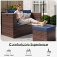thumbnail image 6 of POTEBAN 6-Piece Space-Saving Patio Furniture Set, All Weather Brown Wicker Rattan Sectional Sofa with 2 Ottomans, Outdoor Conversation Set for Garden, Backyard, Navy Blue Cushions, 6 of 9