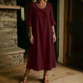 thumbnail image 5 of Sokhug Women's Maxi Dress Cowl Neck 3/4 Ruffle Sleeve Cotton Blend Summer Solid Color Midi Dress with Pockets, 5 of 7