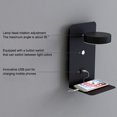 thumbnail image 3 of Paquete de 2 luces LED de pared para interior con interruptor e interfaz USB, lámpara de noche tricolor de 12 W, lámpara de lectura de pared regulable 330° ajustable, luz de lectura con bandeja,, 3 of 5