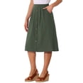thumbnail image 4 of Faldas Midi INSPIRE CHIC para Mujeres, Casual, Cintura Alta Elástica, con Botones, Plisadas, Estilo A con Bolsillos, Color Verde Militar, 4 of 5