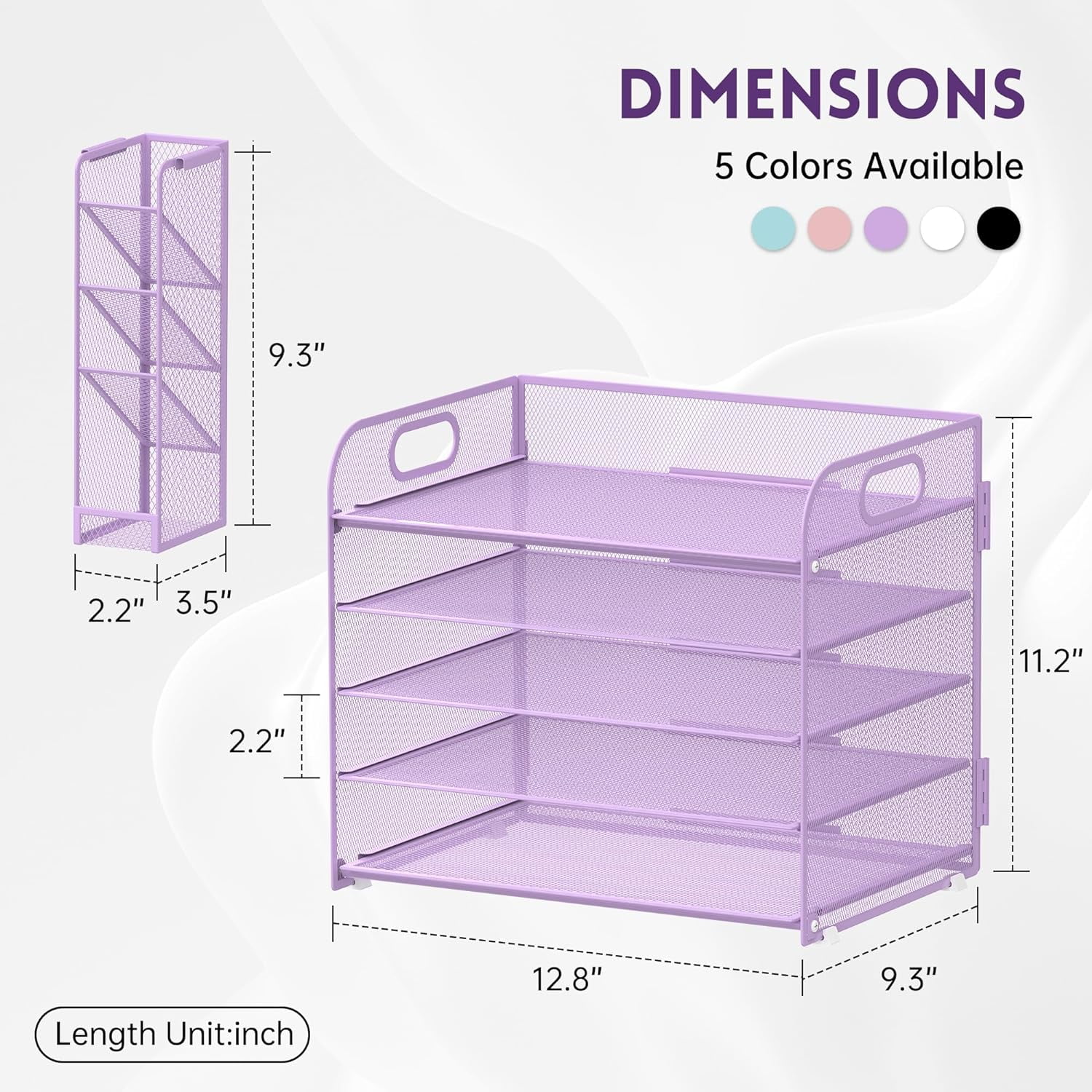 INTIGE 5-Tier Metal Mesh Desk Organizer with Handle & Removable Pen Holders, Purple, 1 Pcs