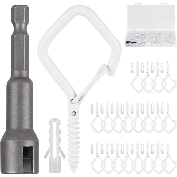Screw in Hooks, 2.2 Inch Metal Q Hanger Hooks with Safety Buckle, Heavy Duty, Windproof, White, 20 Pcs, Diamond