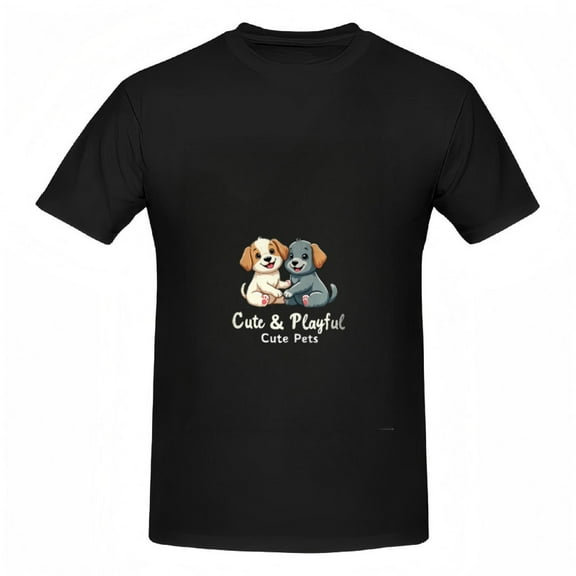 Cute & Playful Cartoon Puppies Graphic Cotton Short Sleeve T-Shirt for Women - Adorable Pet Lover Tee Top