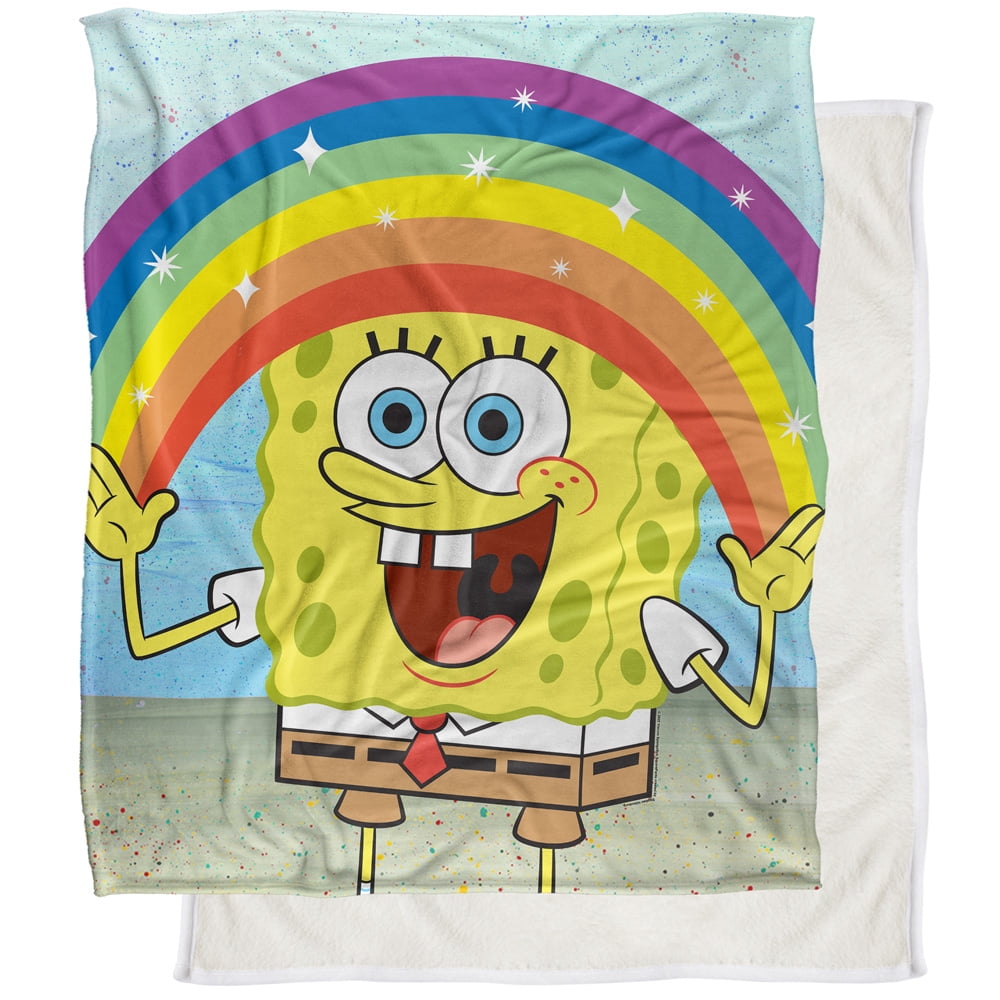Spongebob Blanket, 50"x60" Spongebob Rainbow Silky Touch Sherpa Back