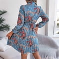 thumbnail image 4 of WTOBBY Women's Casual Elegant Flower Print Long Sleeve Tie Waist Pleated Skirt Dress Adjustable Belt for Custom Fit Chiffon-Like Fabric for Graceful Drape Perfect Garden Party ,Light Blue S, 4 of 6