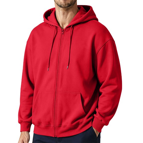 Boyscolos Men's Zip Up Hoodie Trendy Long Sleeve Slim Fit Sweatshirt Drawstring Gym Athletic Hooded Jacket with Pocket Red 2XL