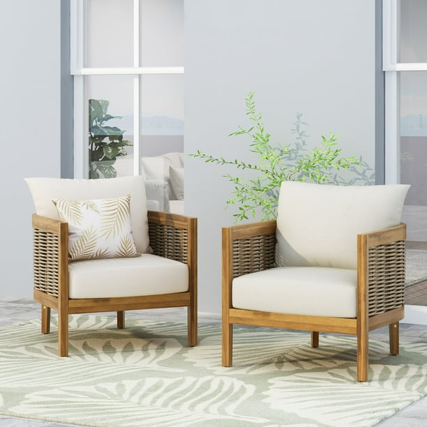 Gdf Studio Morrow Outdoor Acacia Wood, Antonia Modern Outdoor Wood Patio Chair With Cushions Set Of 4