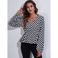 thumbnail image 4 of Women'S Long Sleeve Top Thin Pullovers V Neck - Sleeve Babydoll - Polyester Pull over Small Grid M, 4 of 9