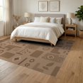thumbnail image 3 of ODIKA 6'x9' Beige Mocha Geometric Artistry Washable Area Rug Retro Abstract Design with Floral Accents for Dining Room, Under Table, Office Décor, Non-Slip Chair-Friendly, 3 of 7