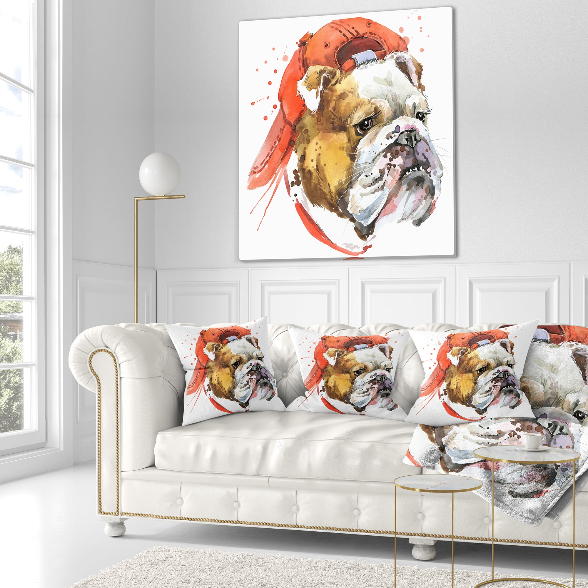 Designart Bulldog Illustration Art - Animal Throw Pillow - 16x16