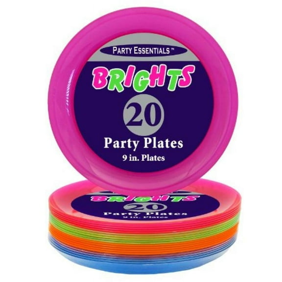 Assorted Neon Circular 9" Plastic Party Plates (20 Count)