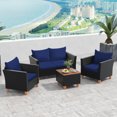 thumbnail image 2 of Gymax 4 PCS Wicker Patio Furniture Set w/ Removable Cushions Storage Coffee Table Navy, 2 of 10