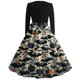 thumbnail image 3 of Vestido vintage de Halloween para mujer, vestido de fiesta con estampado de murciélago y calabaza de manga larga, corte en A y cinturón, 3 of 3