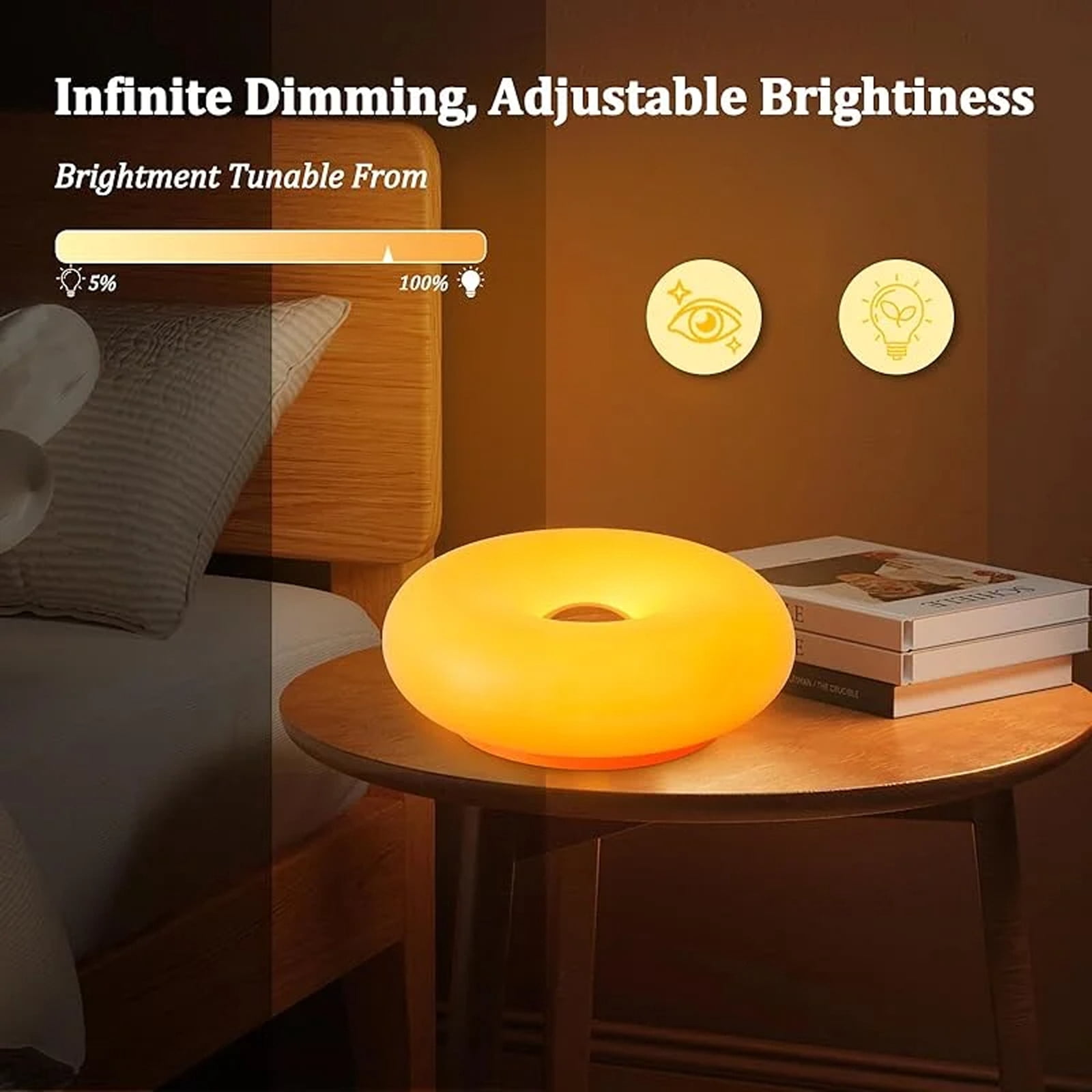 Orange Donut Wall Lamp - Touch Control Rechargeable Bedside Lamp with Charging Cable, Modern Bauhaus Style for Bedroom, Living Room, Hallway, Nursery, Home Decor, Warm Ambiance Lighting