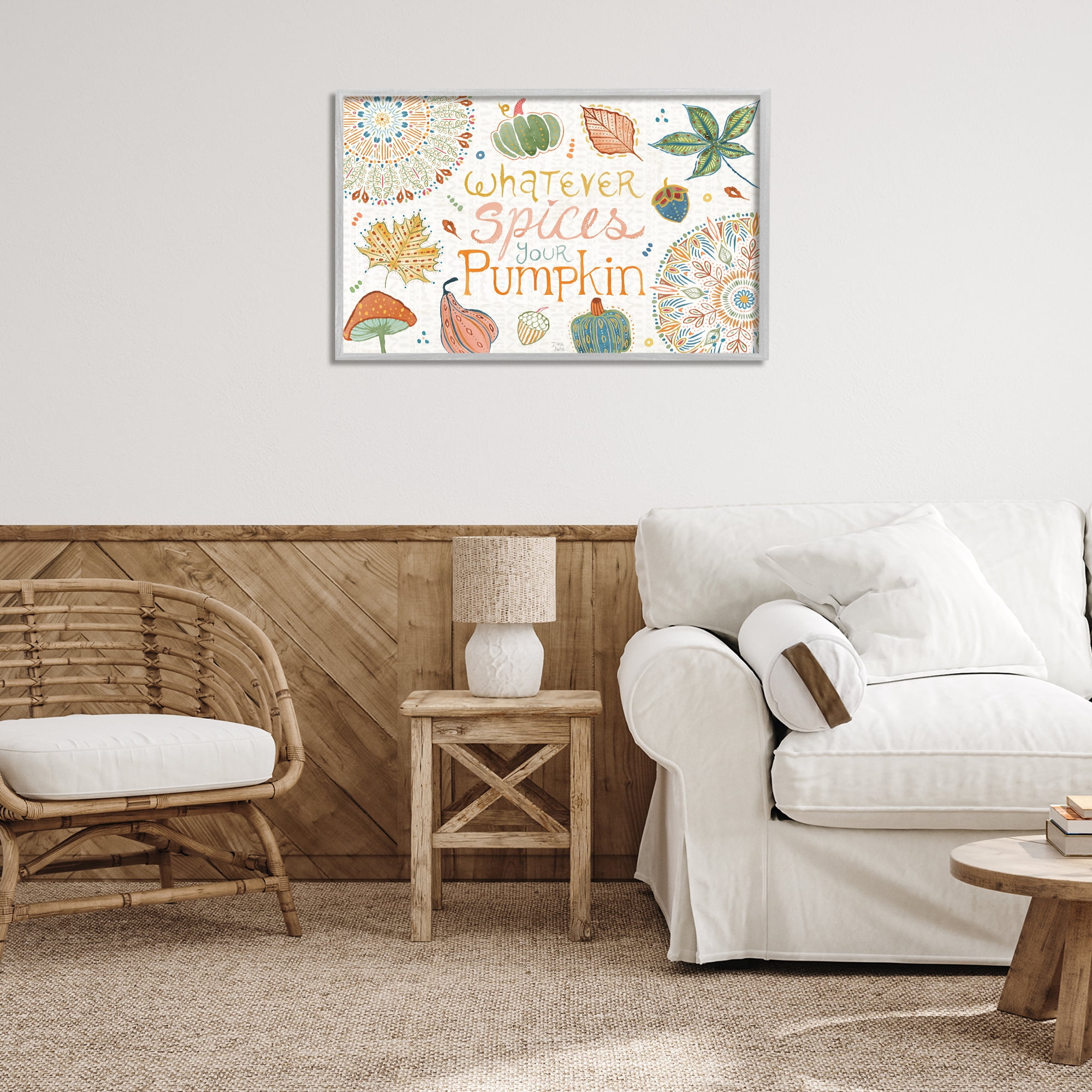 Stupell Industries Whatever Spices Your Pumpkin Holiday Painting Gray Framed Art Prints Wall Art, 30 x 20